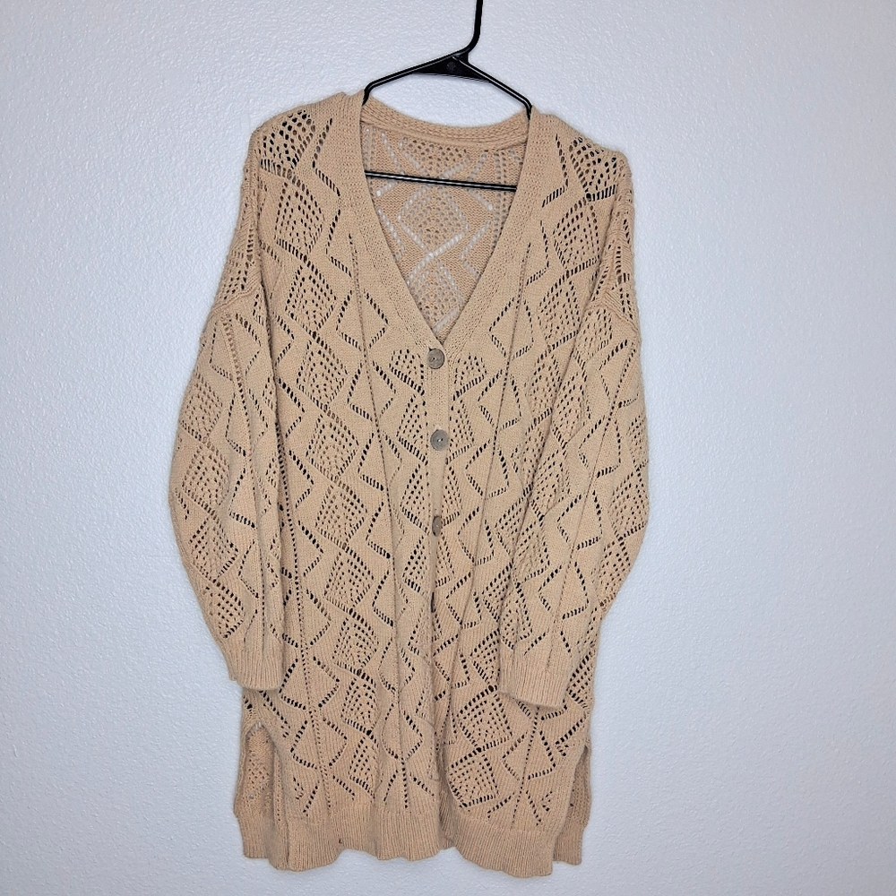 Womens Knit Type Long Sleeve Tan Sweater Aztec Print Size XL 60% Cotton